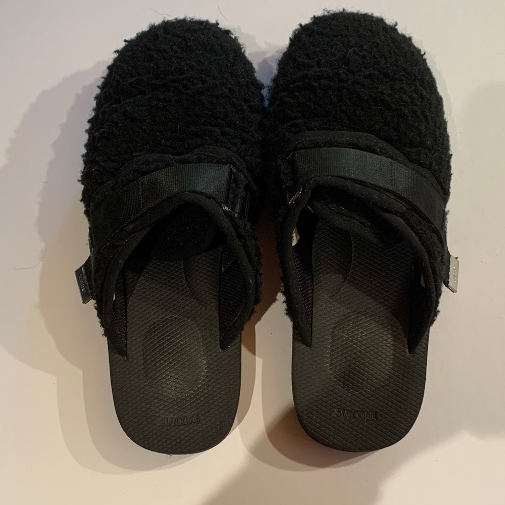 Suicoke Black Shearling Mules W=9; M=7. Worn a few times.